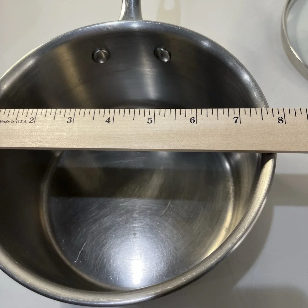 Vtg Revere Ware Copper Bottom 2.5 Qt-Saucepan w/Glass Lid METAL Handle‎ 1801
